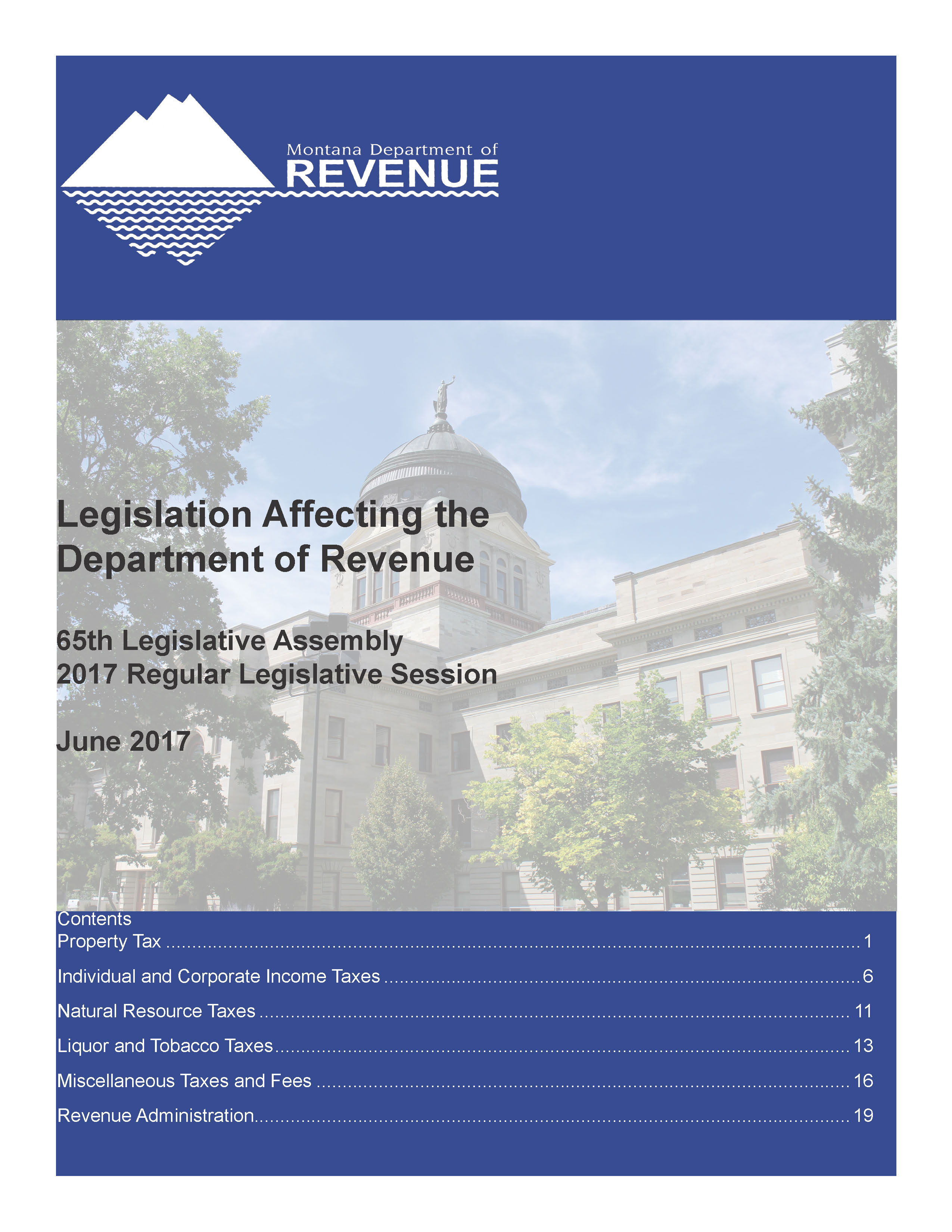 2017 Revenue Legislative Summary Cover