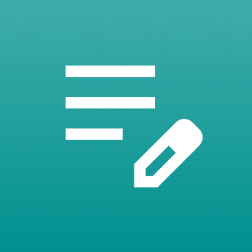 A symbol depicting a pencil writing on lines, on a teal background, representing manual data entry