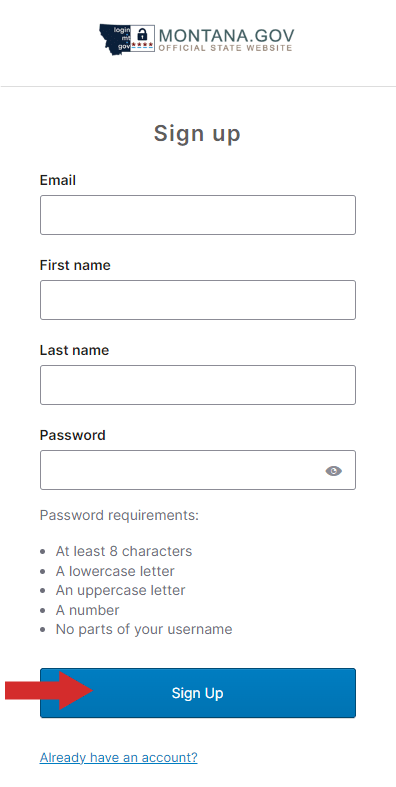 Sign-up screen