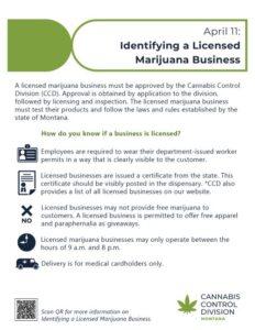 Identifying a licensed marijuana business poster preview for April 11